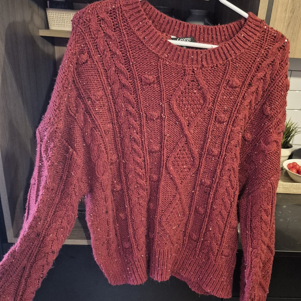 George Burgundy Cable Knit Sweater